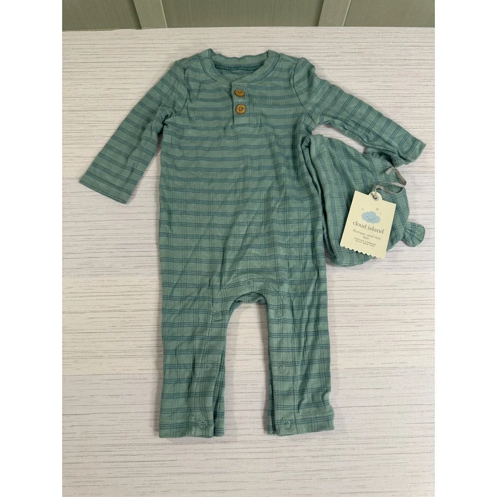 Cloud Island Baby Boy 0-3M Romper Hat Set & 4-Pack Long Sleeve Bodysuits Bear